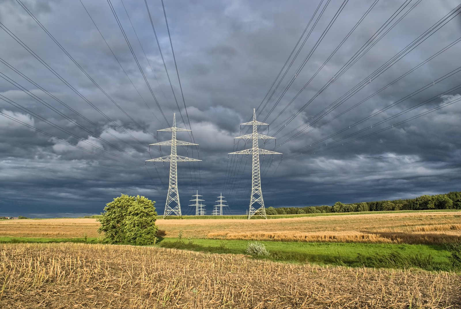 Power Lines in rural Landscape, upcoming Thunderstorm